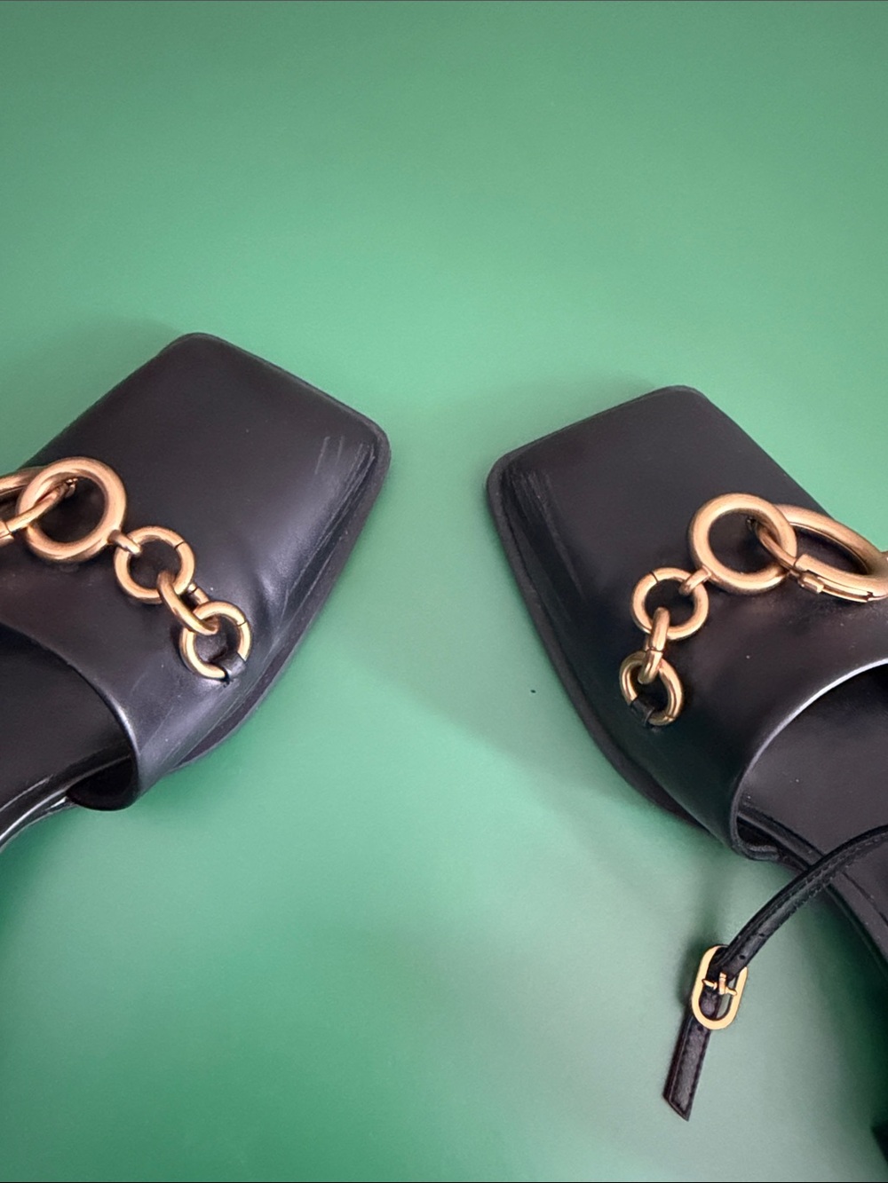 Charles & Keith Black Slingback Heels with Gold Ring Hardware - Picture 3 of 3